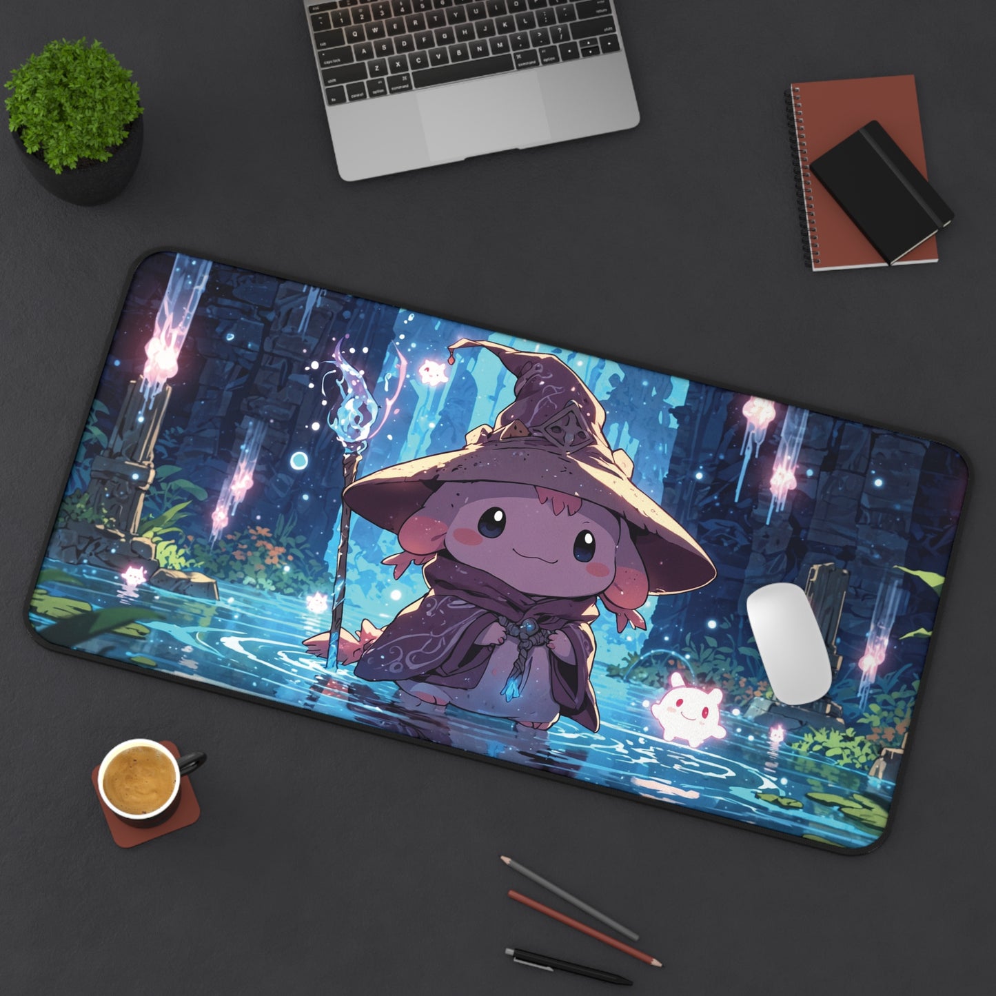 Anime Desk Mat - Mystical Axolotl Mage