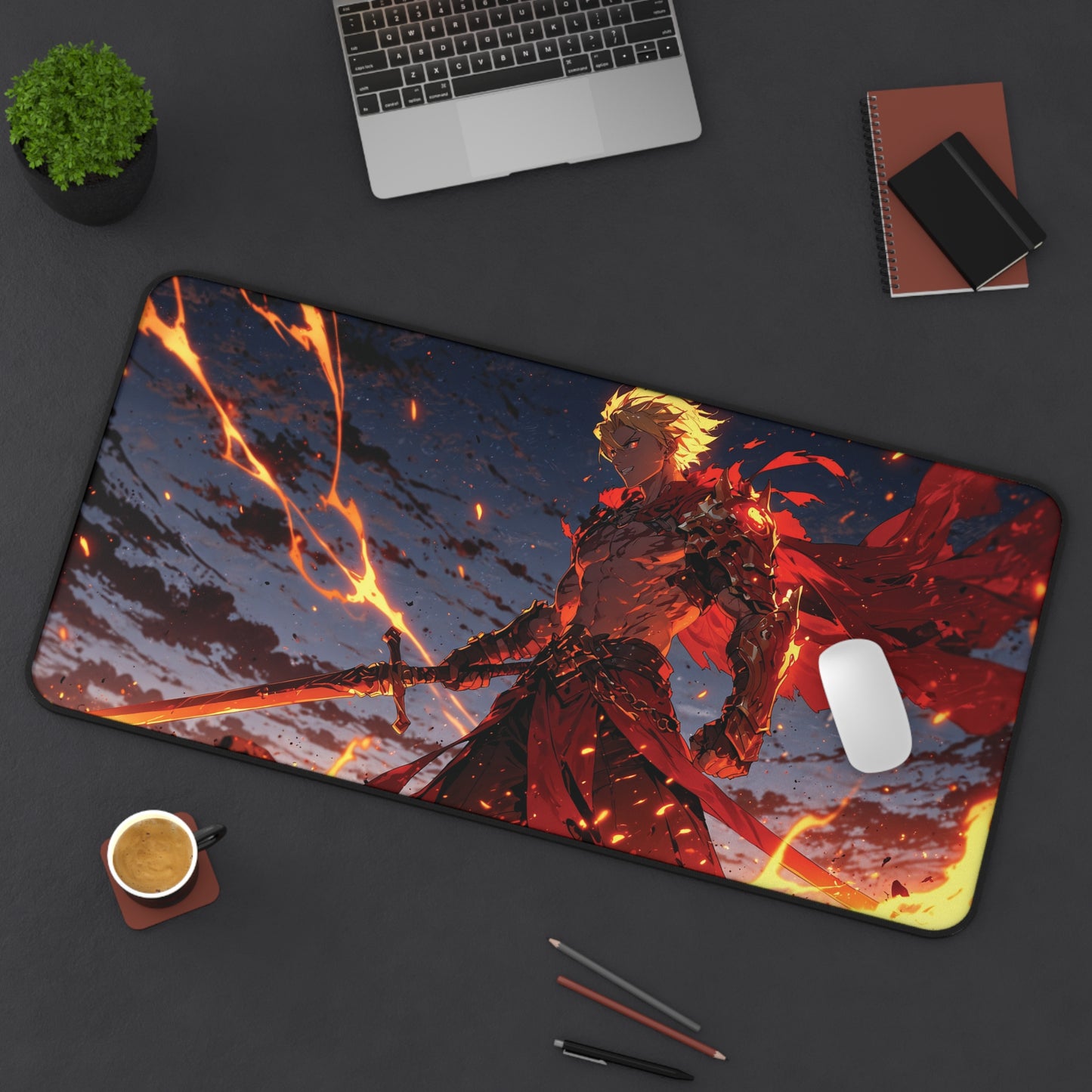 Anime Desk Mat - Epic Flame Swordsman