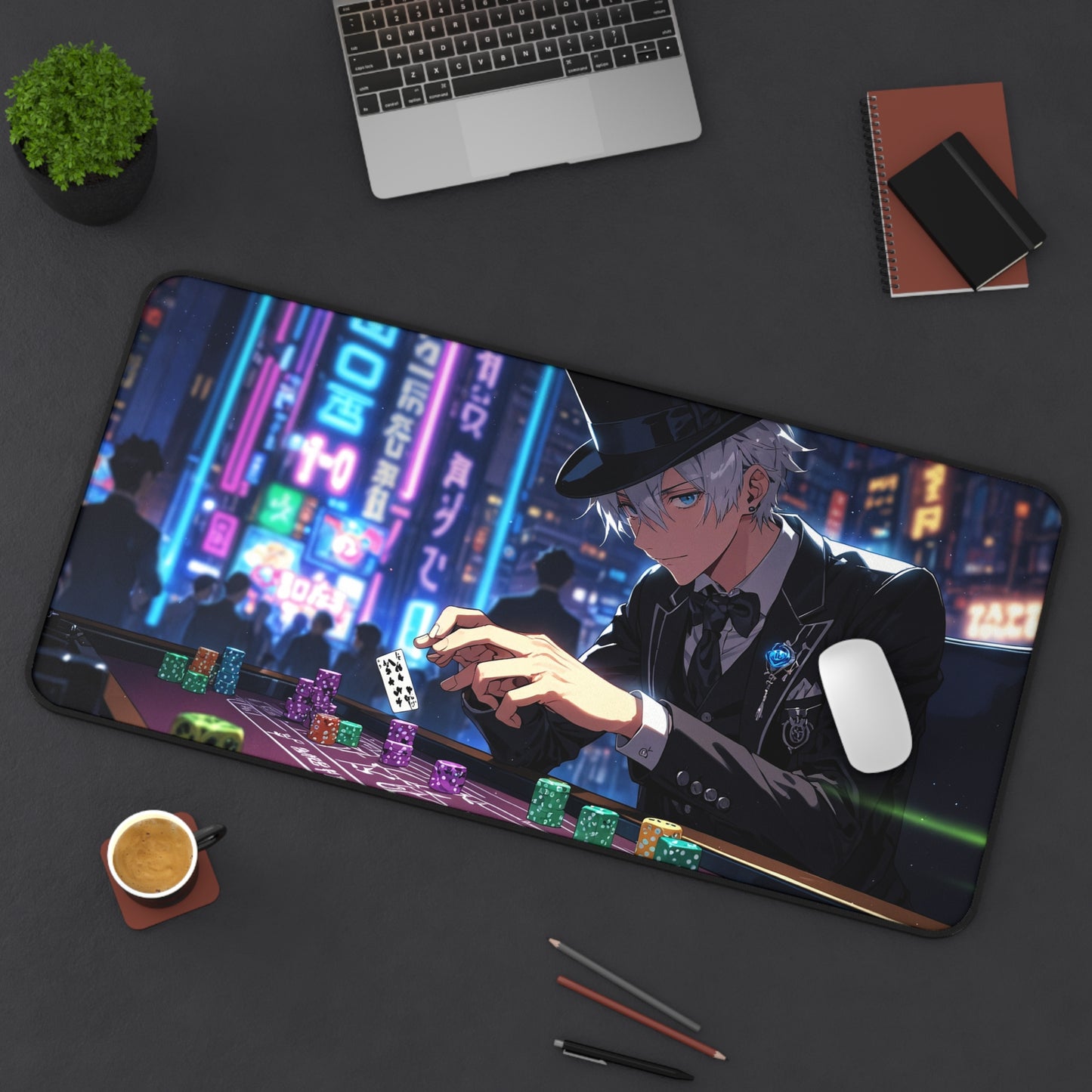Anime Desk Mat - Cyberpunk Casino Magician