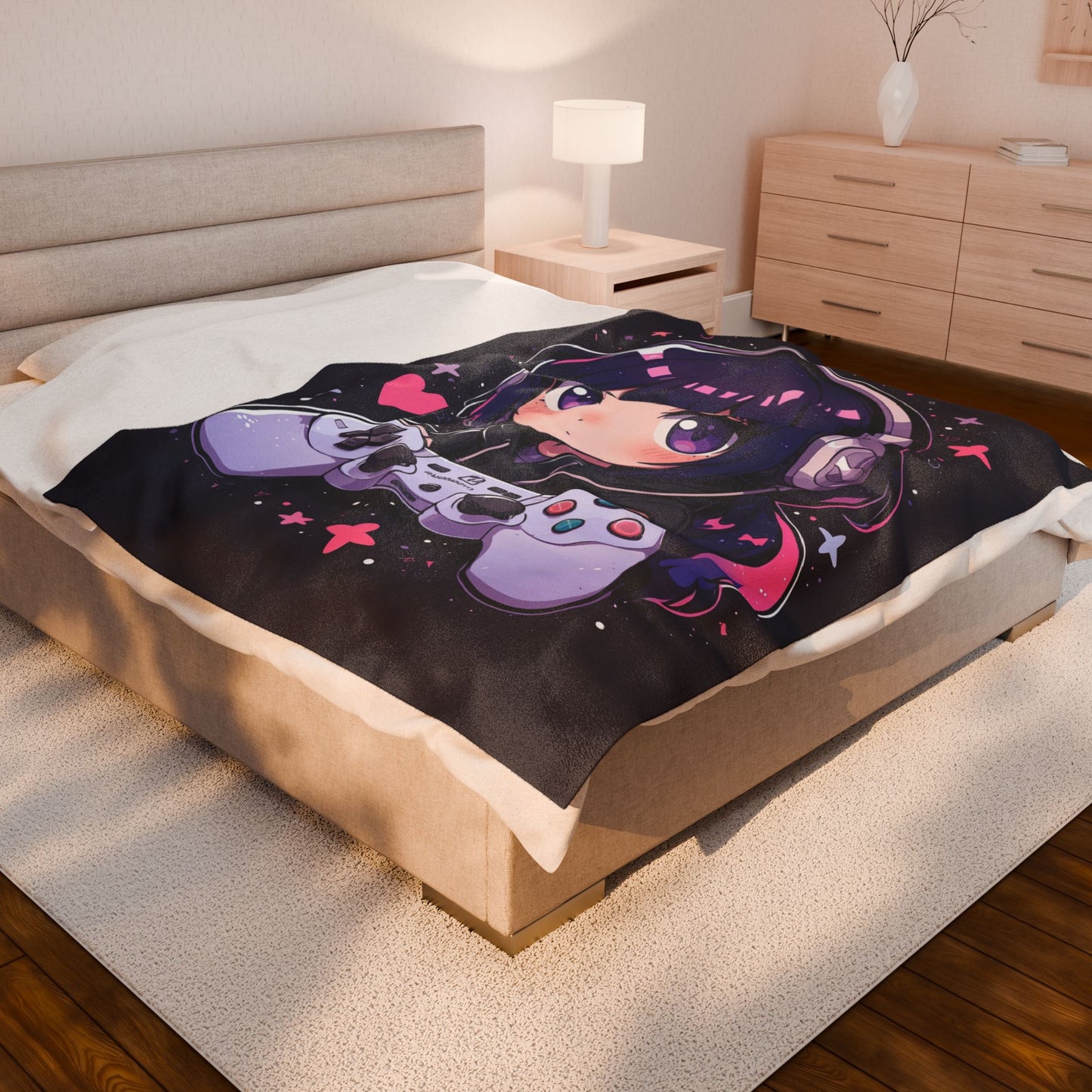 Anime Plush Blanket - Kawaii Gamer Girl