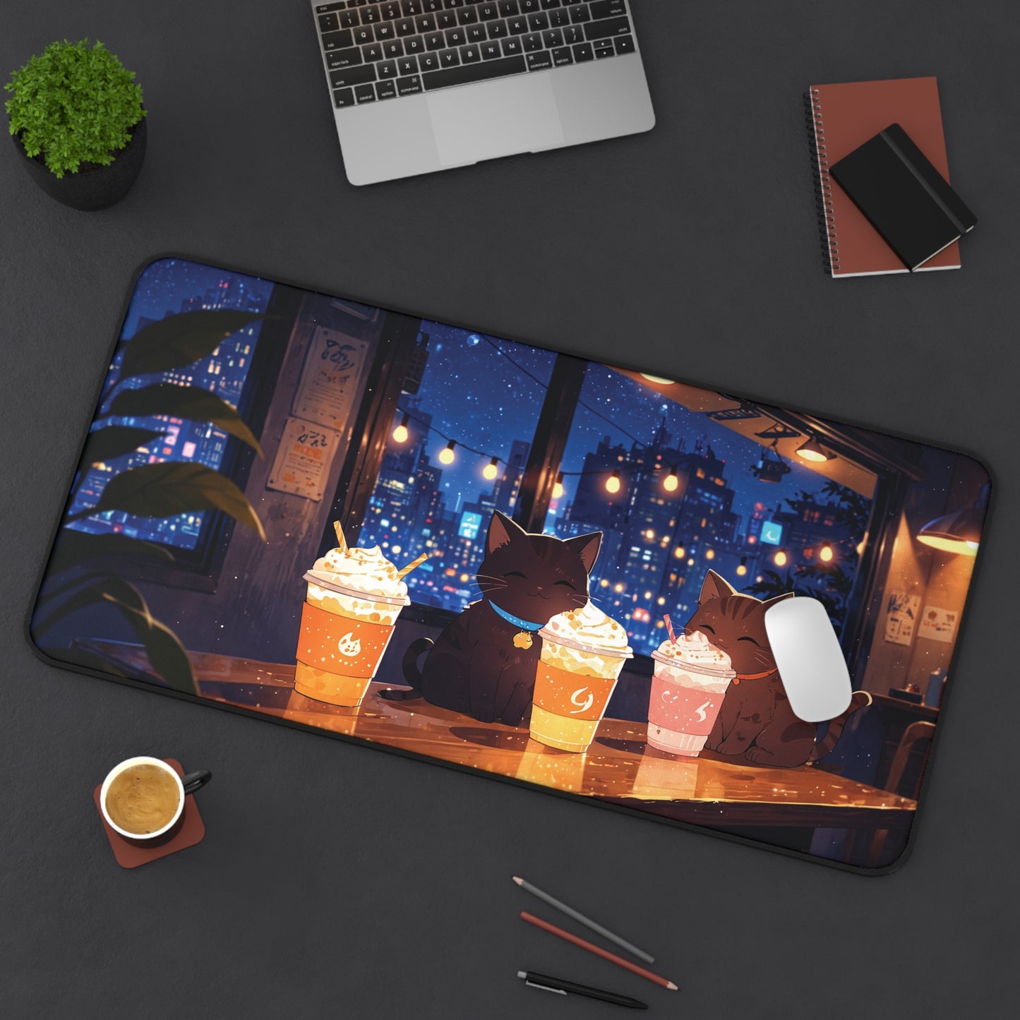 Anime Desk Mat - Cute Cat Cafe