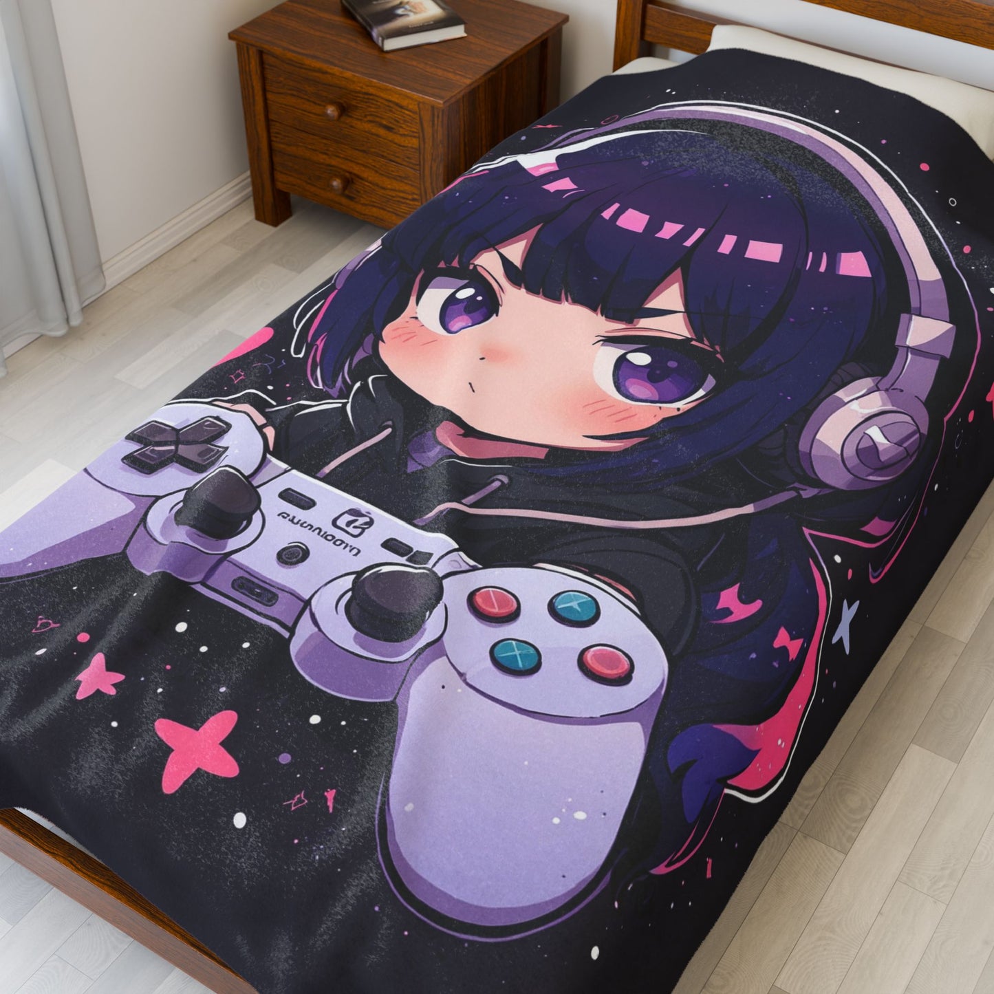 Anime Plush Blanket - Kawaii Gamer Girl
