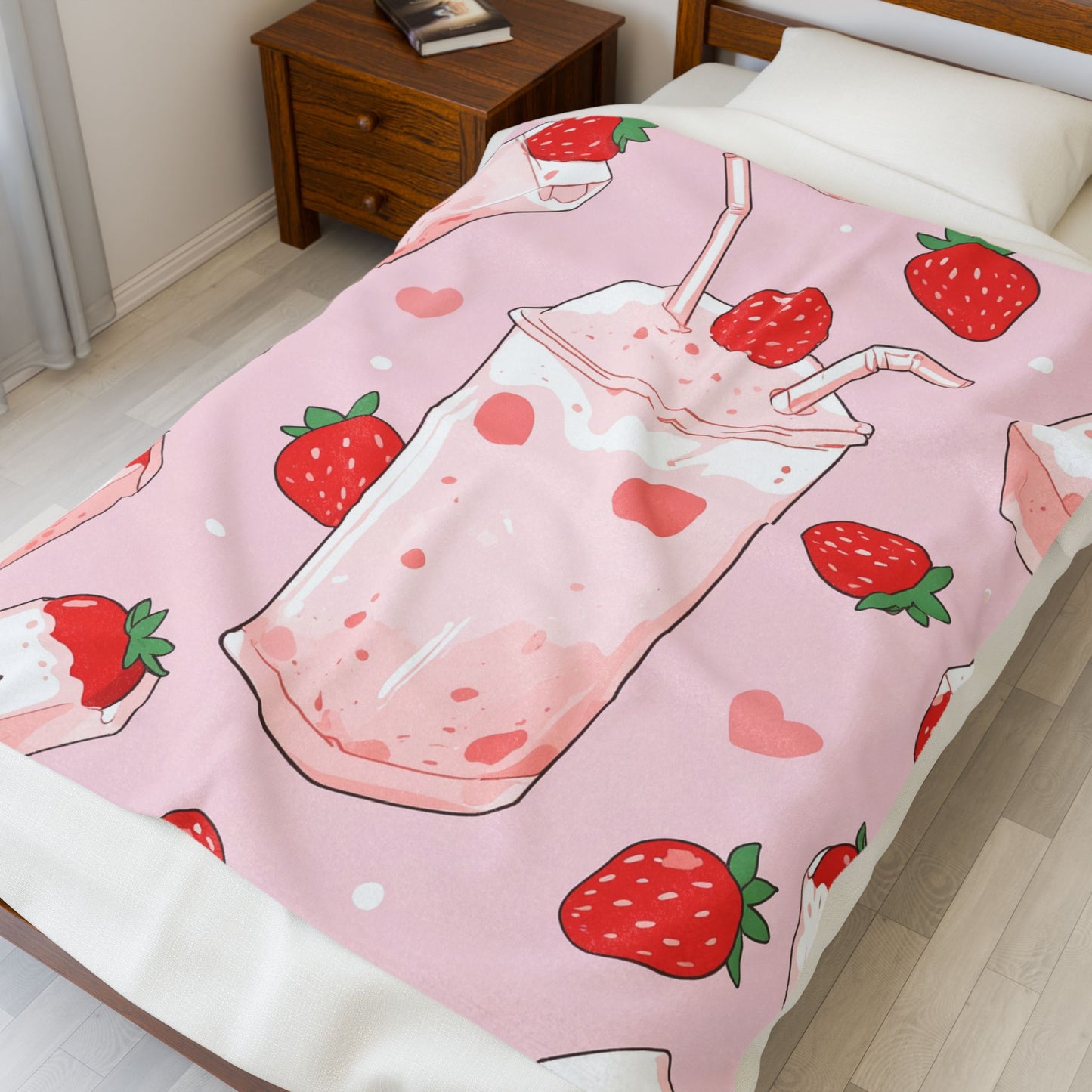 Anime Plush Blanket - Kawaii Strawberry Milkshake