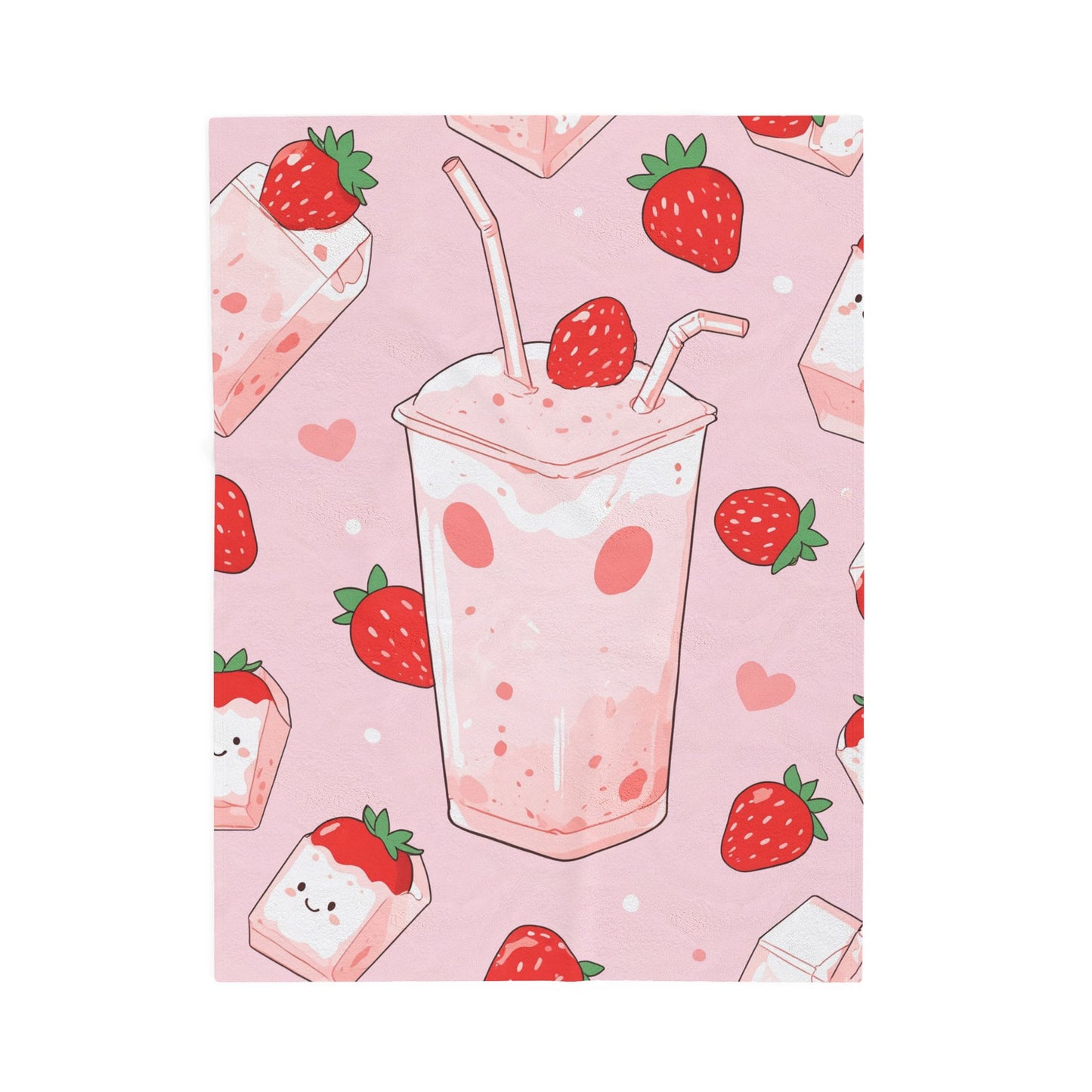Anime Plush Blanket - Kawaii Strawberry Milkshake
