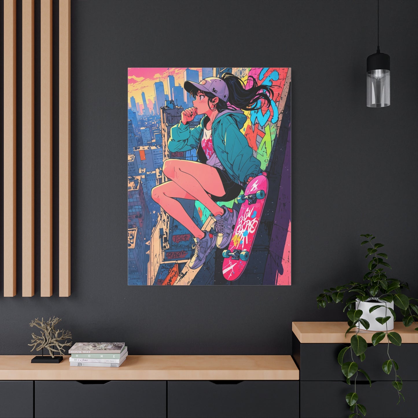 Anime Wall Canvas - Skyline Skater Girl