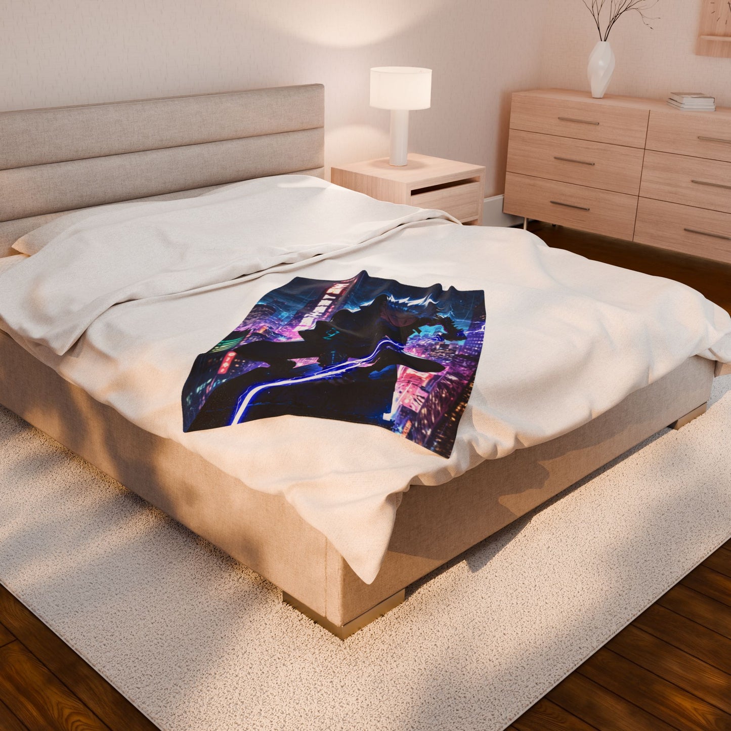 Anime Plush Blanket - Cyberpunk Lightning Warrior