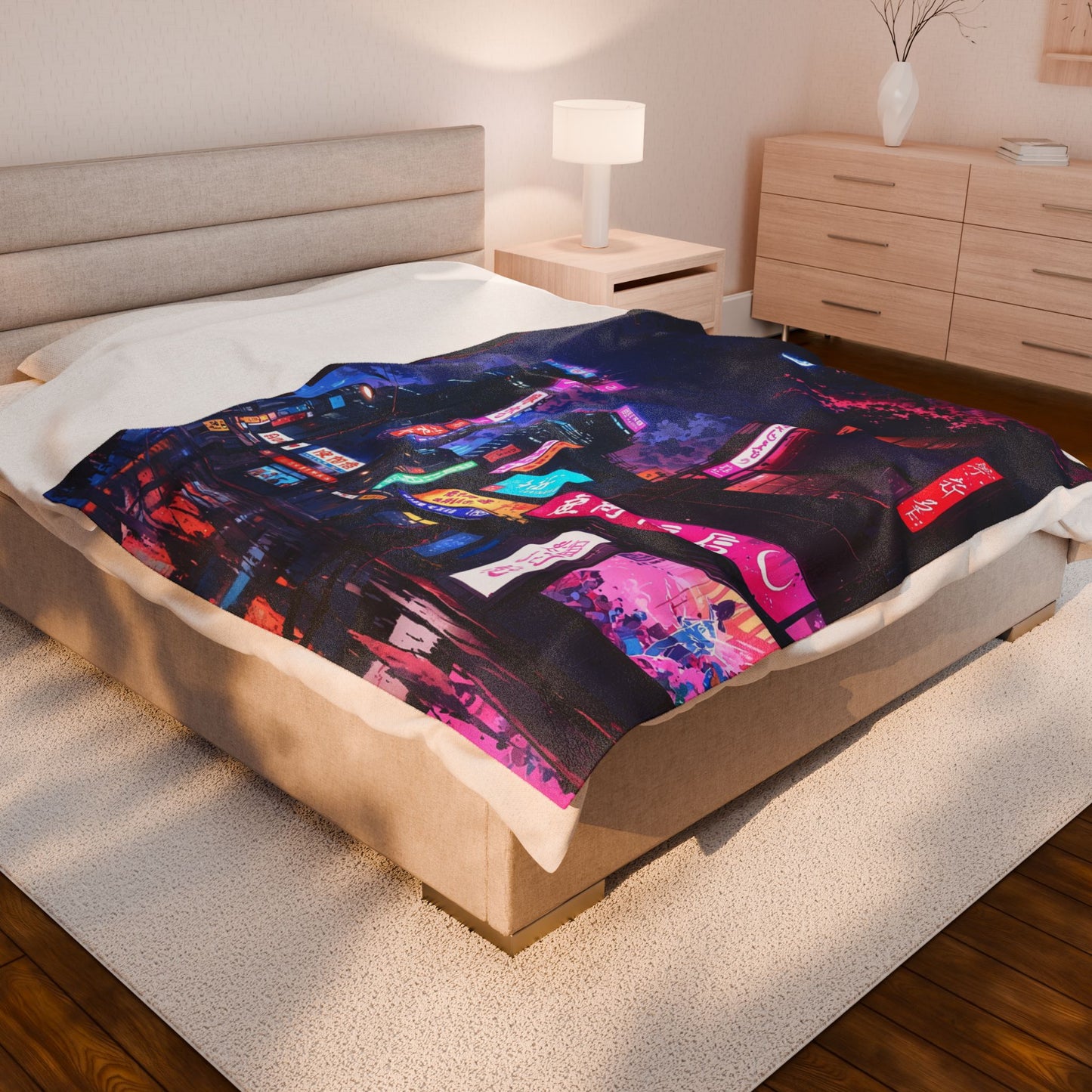 Anime Plush Blanket - Cyberpunk Tokyo Night