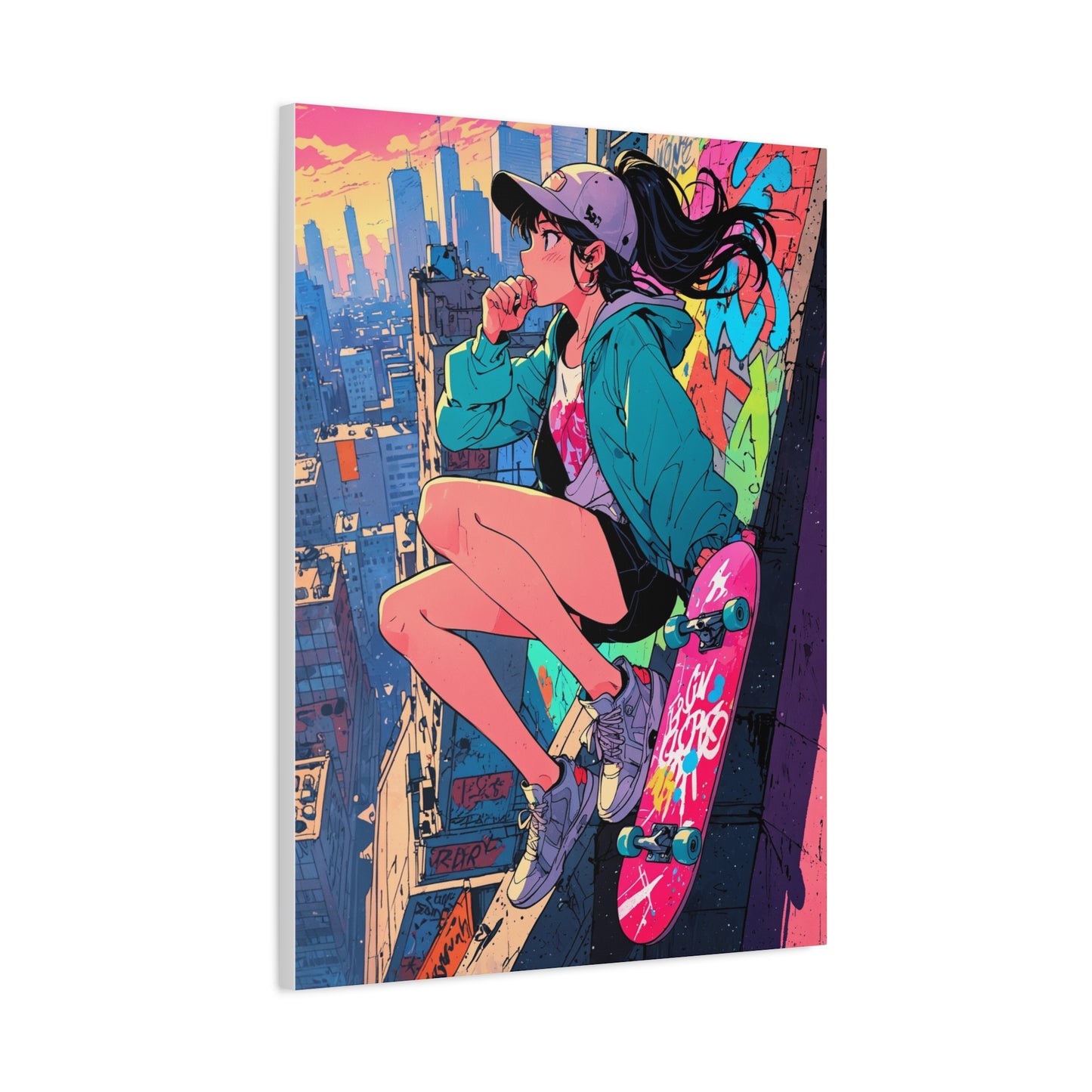 Anime Wall Canvas - Skyline Skater Girl