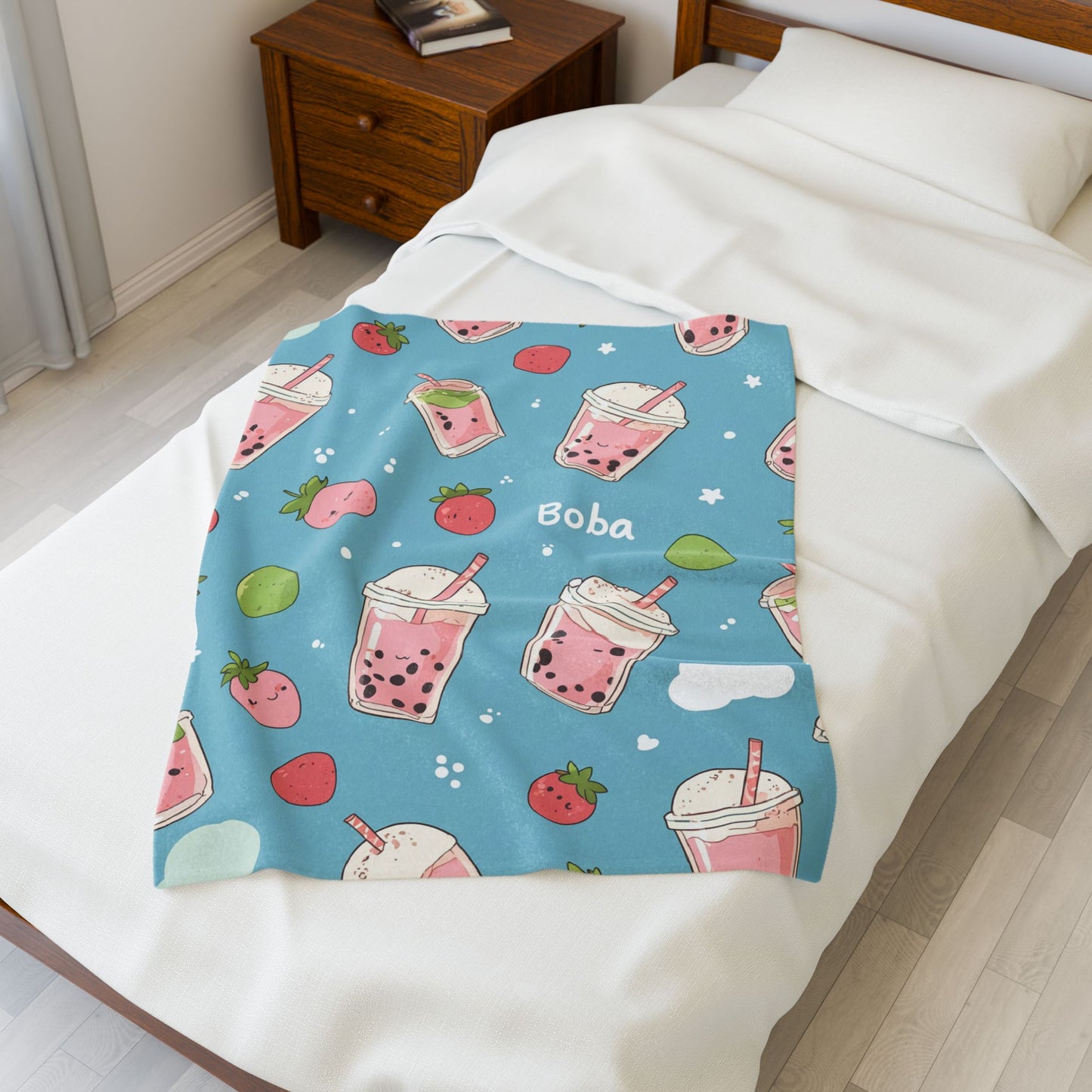 Anime Plush Blanket - Strawberry Boba Tea