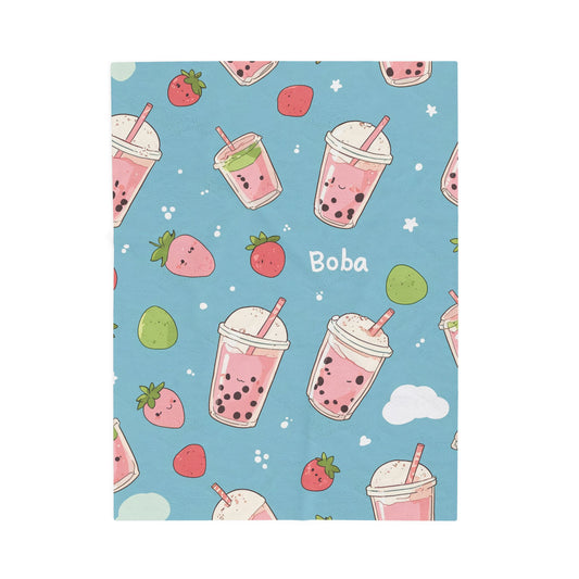 Anime Plush Blanket - Strawberry Boba Tea