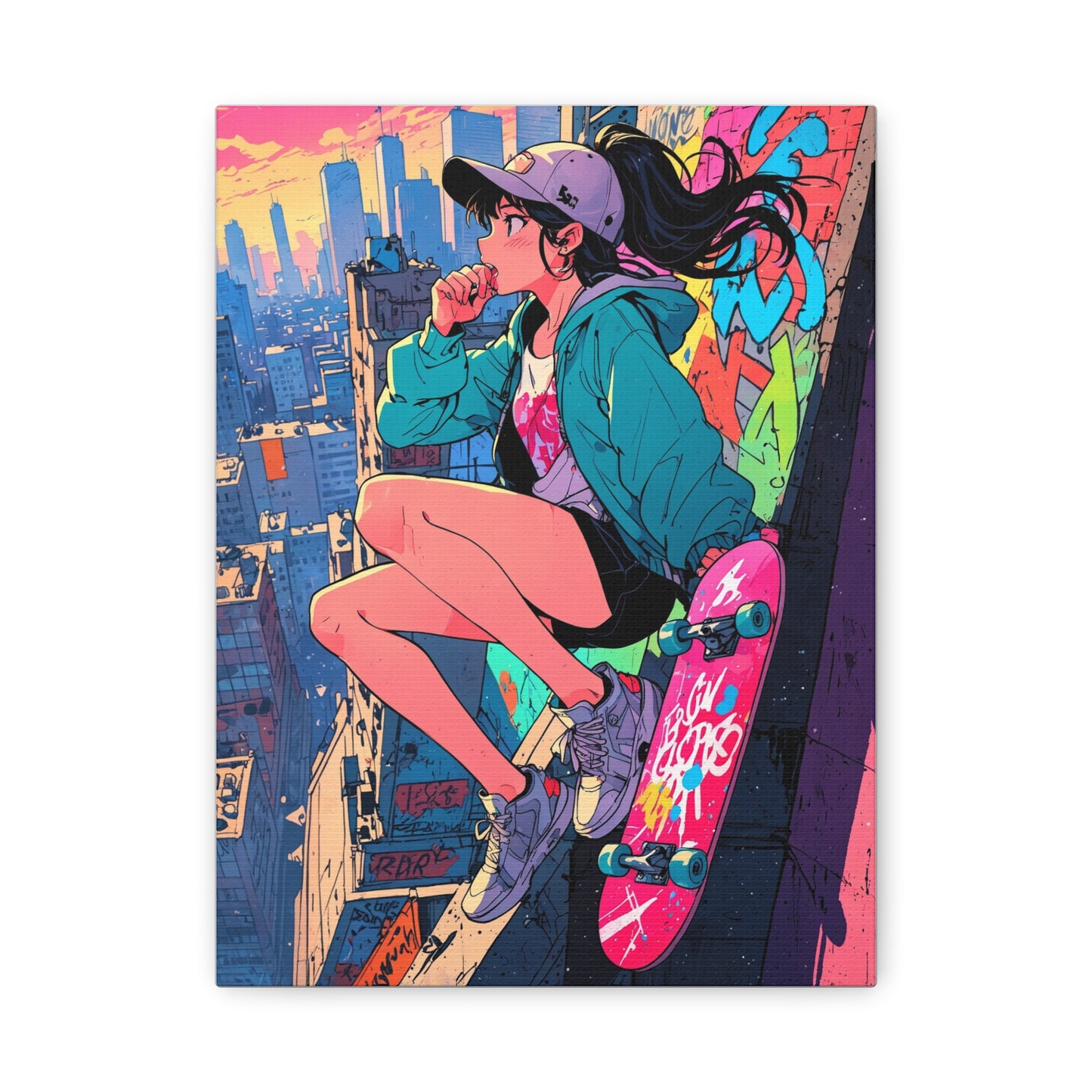 Anime Wall Canvas - Skyline Skater Girl