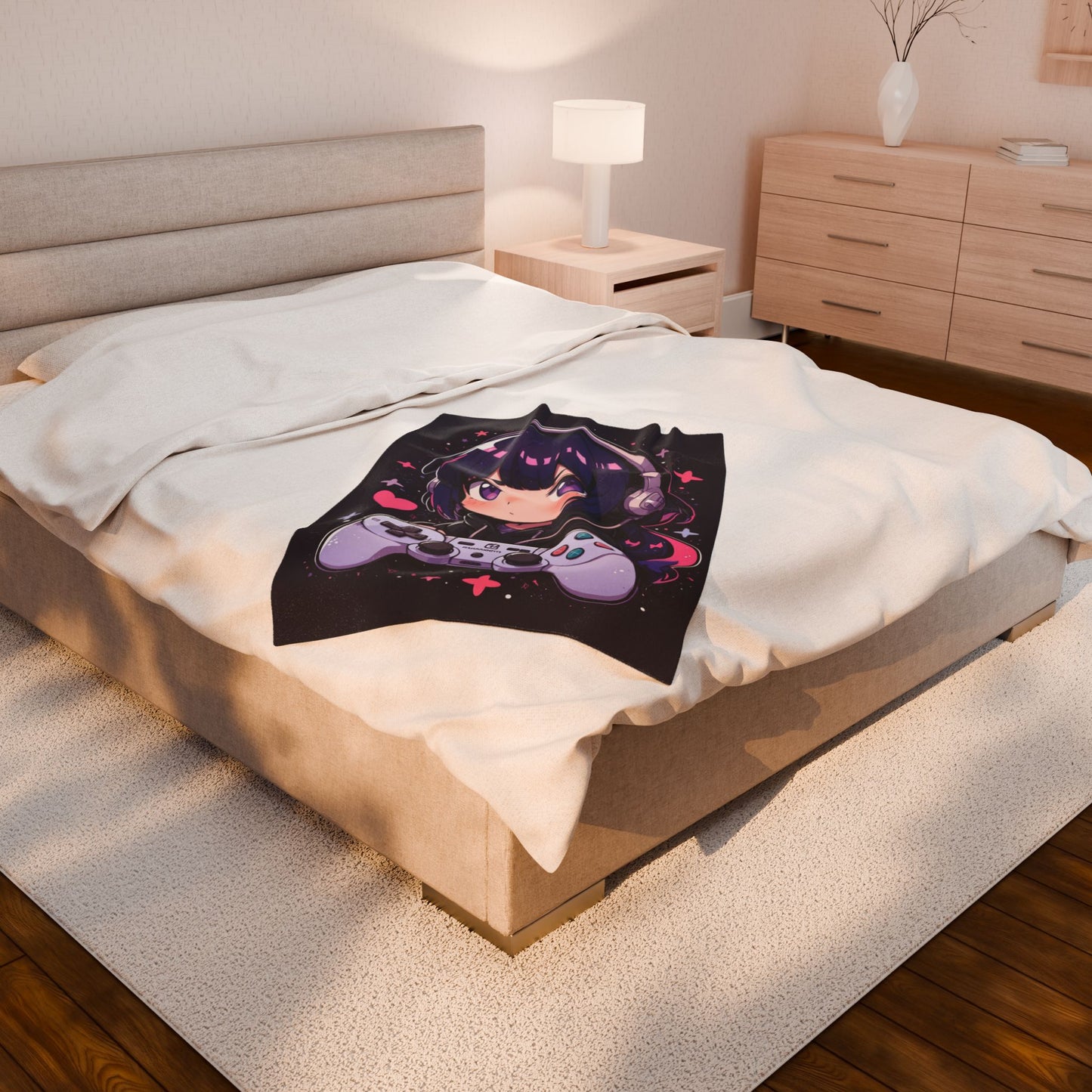 Anime Plush Blanket - Kawaii Gamer Girl