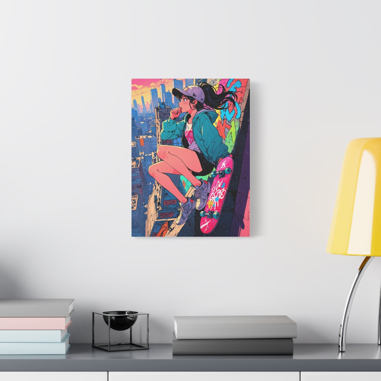 Anime Wall Canvas - Skyline Skater Girl