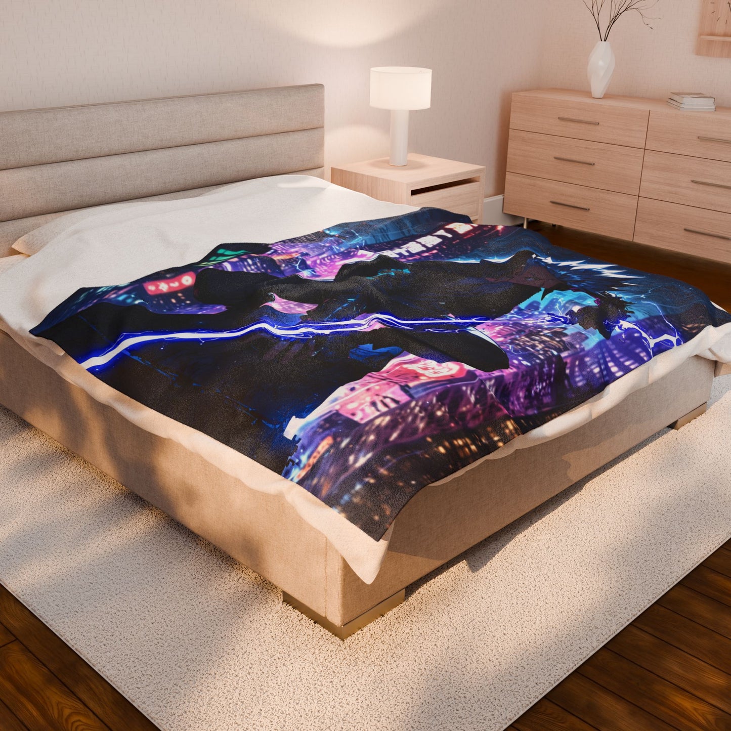 Anime Plush Blanket - Cyberpunk Lightning Warrior