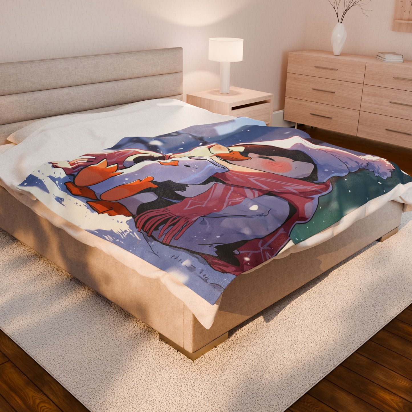 Anime Plush Blanket - Penguin Drinking Hot Chocolate