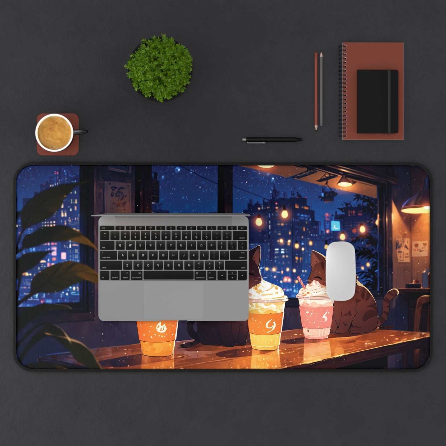 Anime Desk Mat - Cute Cat Cafe