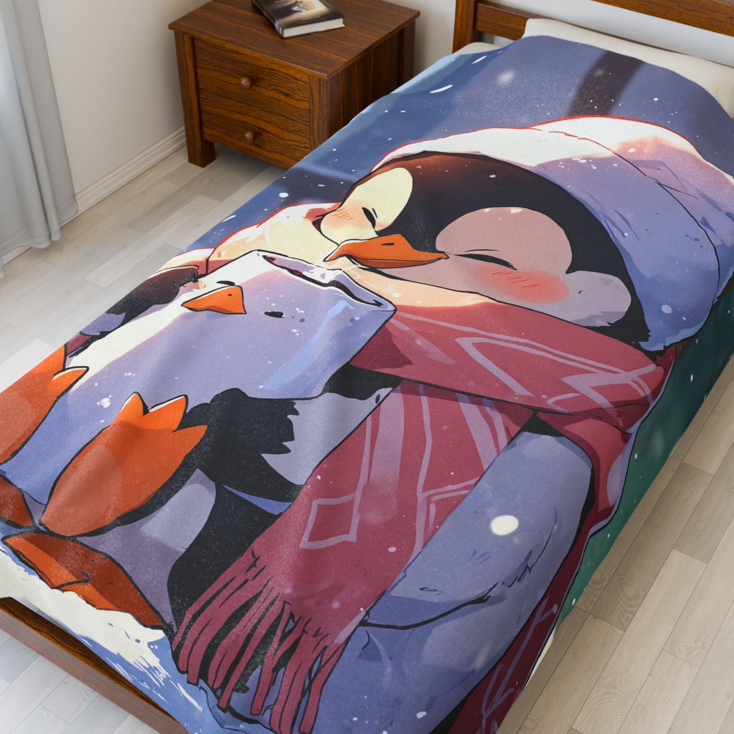 Anime Plush Blanket - Penguin Drinking Hot Chocolate