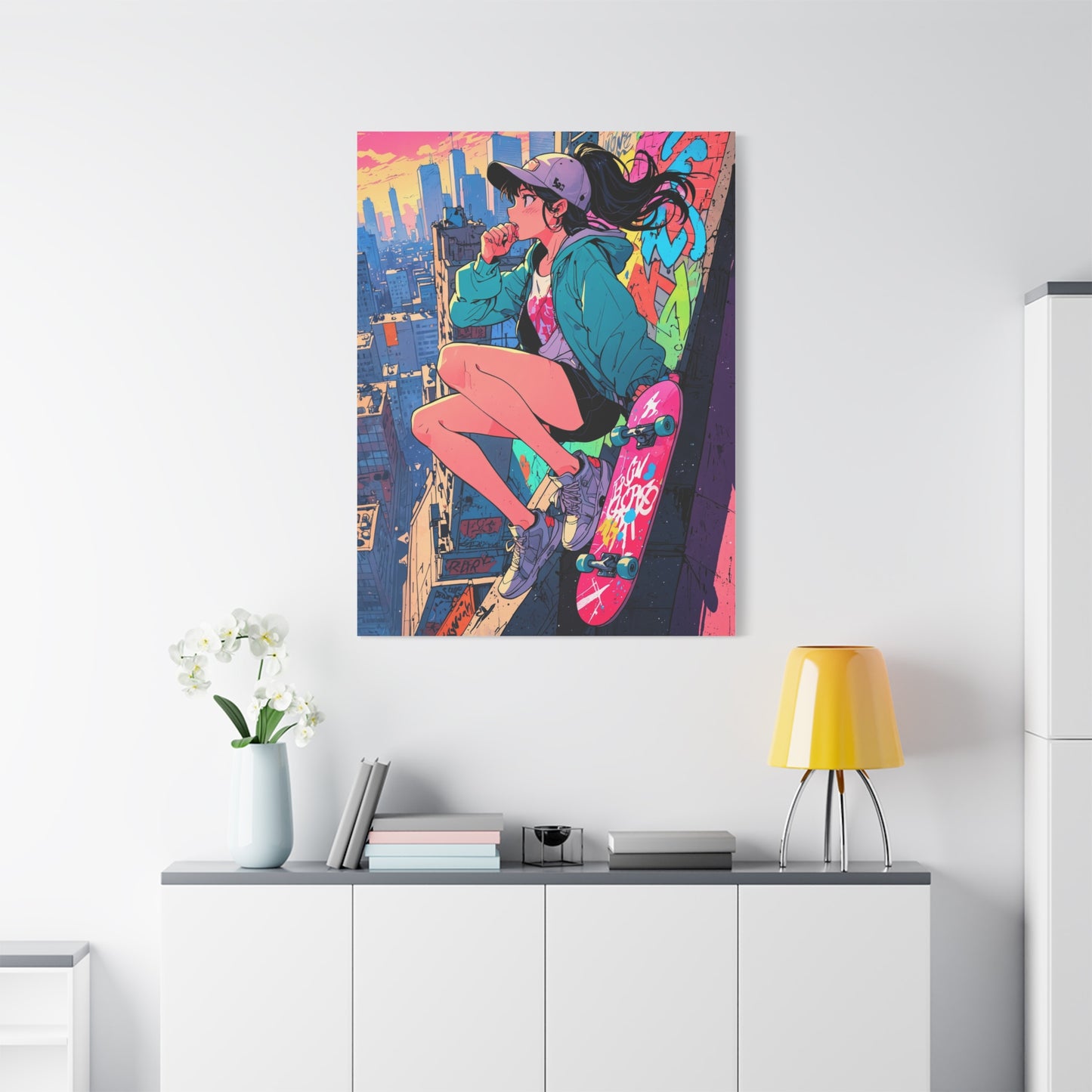 Anime Wall Canvas - Skyline Skater Girl