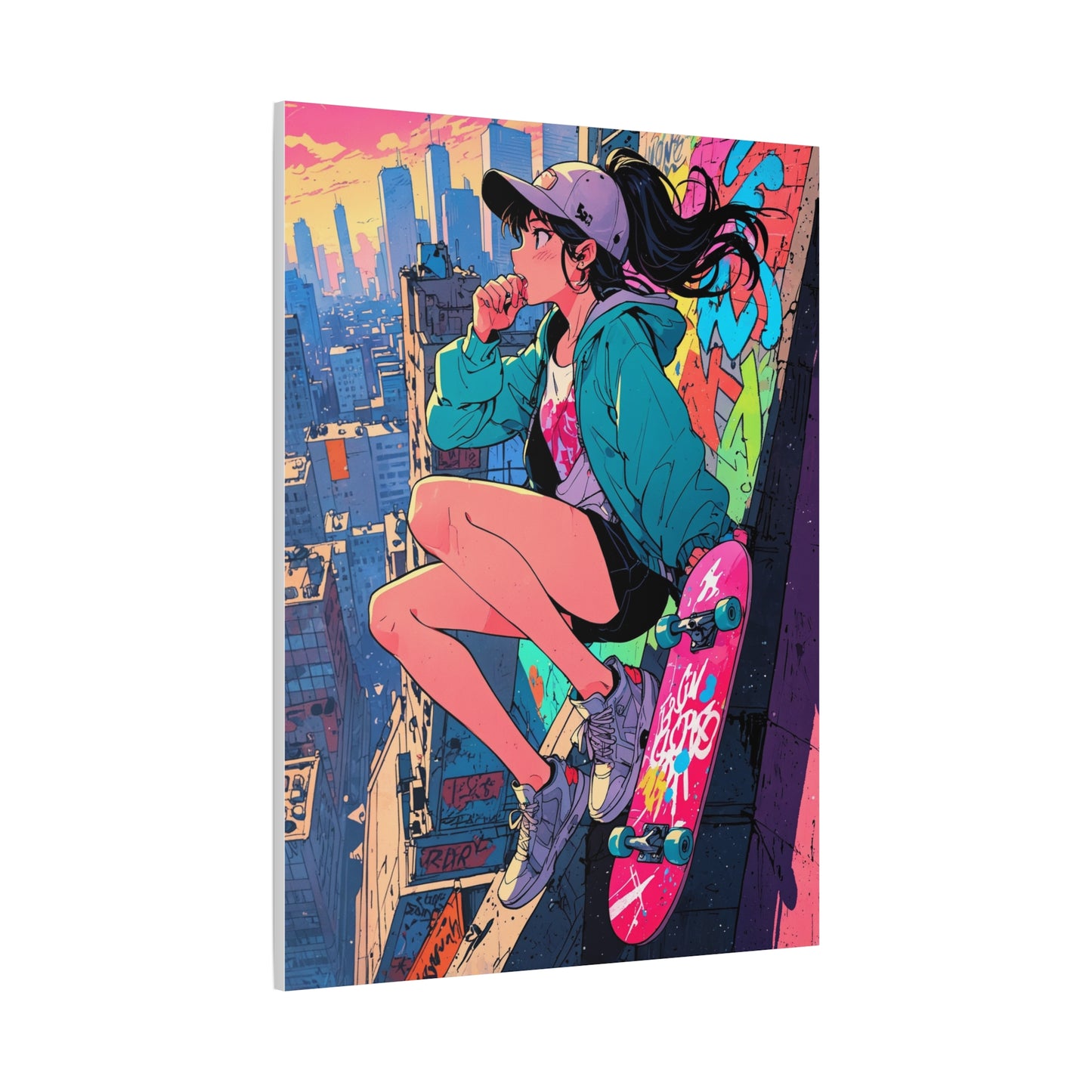 Anime Wall Canvas - Skyline Skater Girl