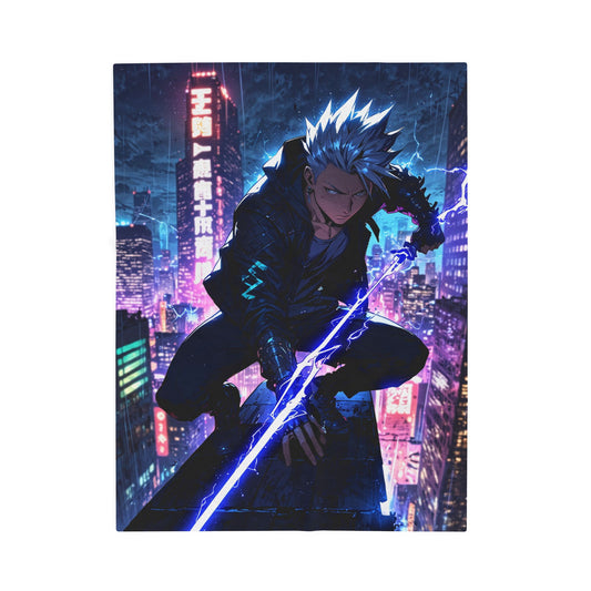 Anime Plush Blanket - Cyberpunk Lightning Warrior