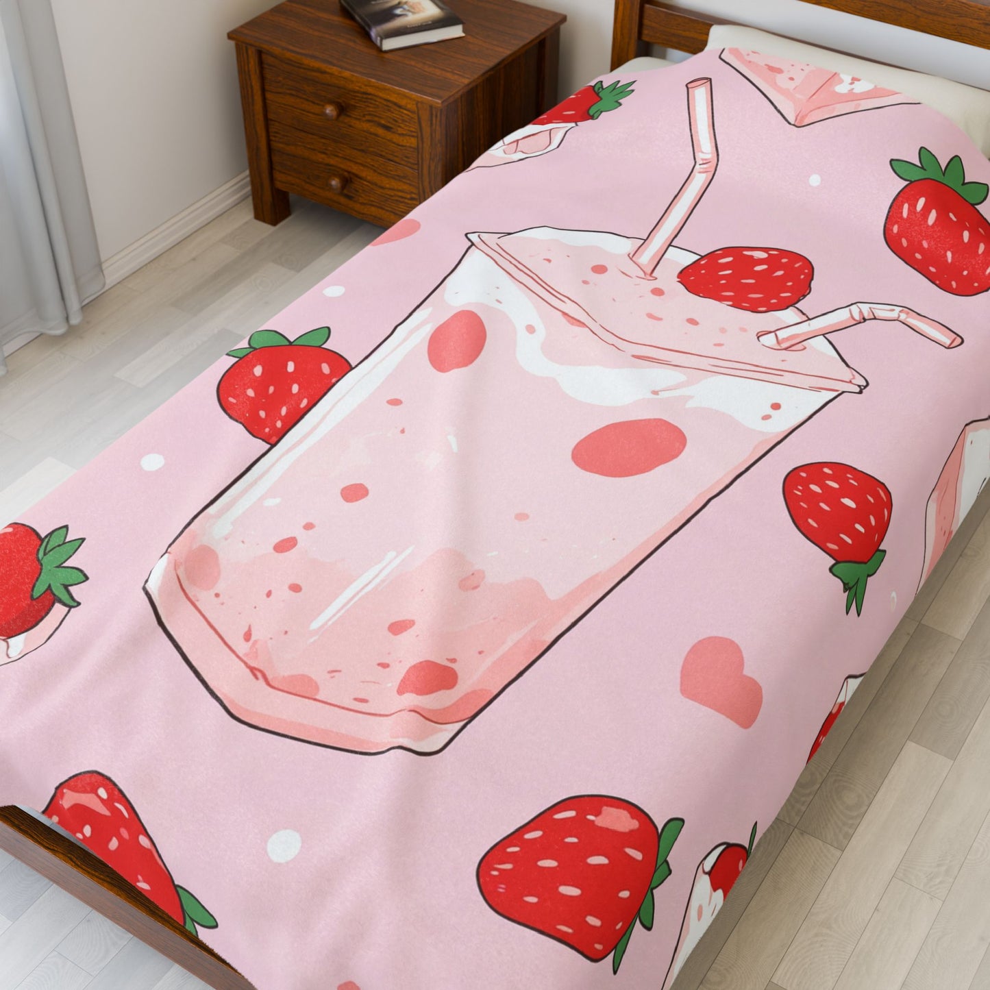 Anime Plush Blanket - Kawaii Strawberry Milkshake