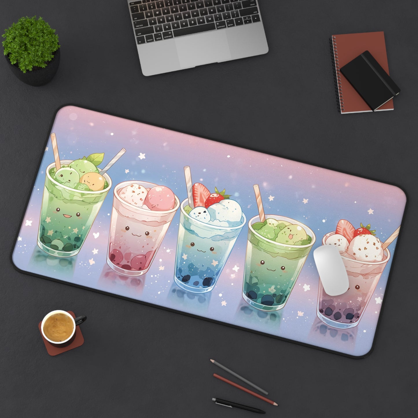 Anime Desk Mat - Boba Tea & Ice Cream