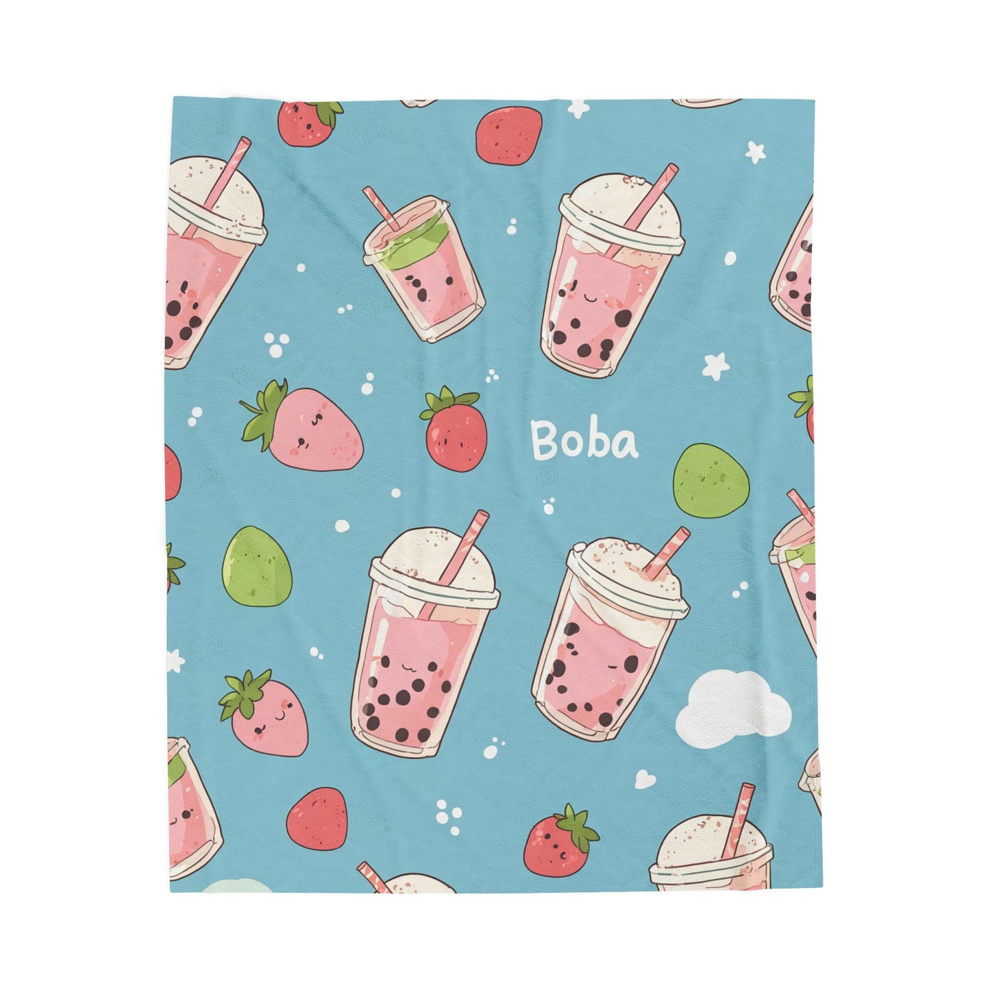 Anime Plush Blanket - Strawberry Boba Tea