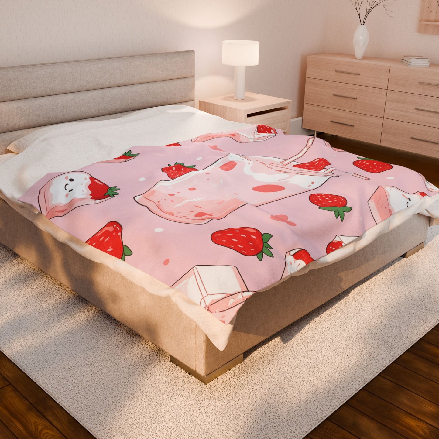 Anime Plush Blanket - Kawaii Strawberry Milkshake