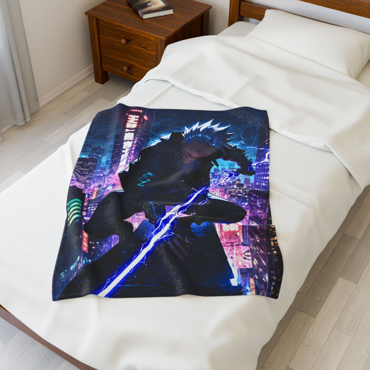 Anime Plush Blanket - Cyberpunk Lightning Warrior