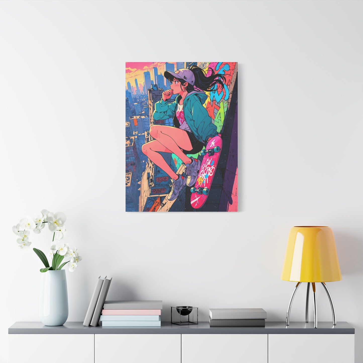 Anime Wall Canvas - Skyline Skater Girl