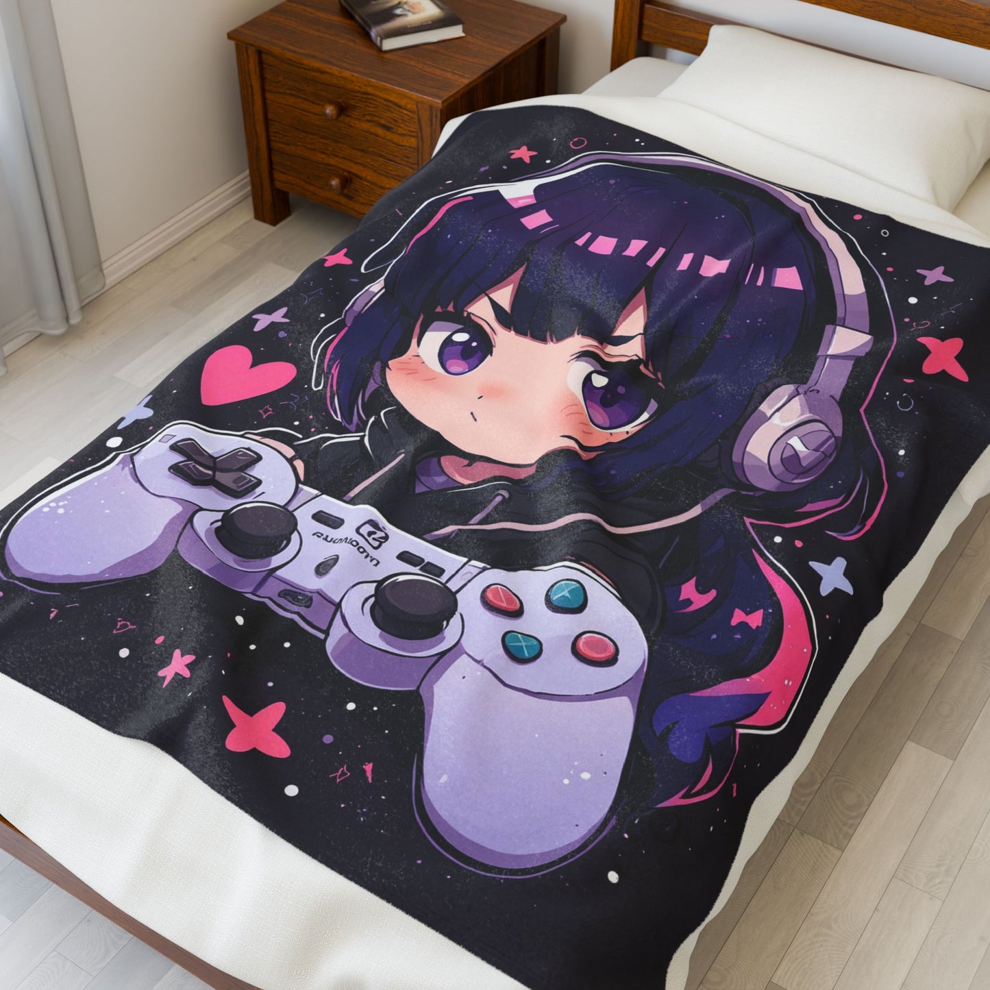 Anime Plush Blanket - Kawaii Gamer Girl