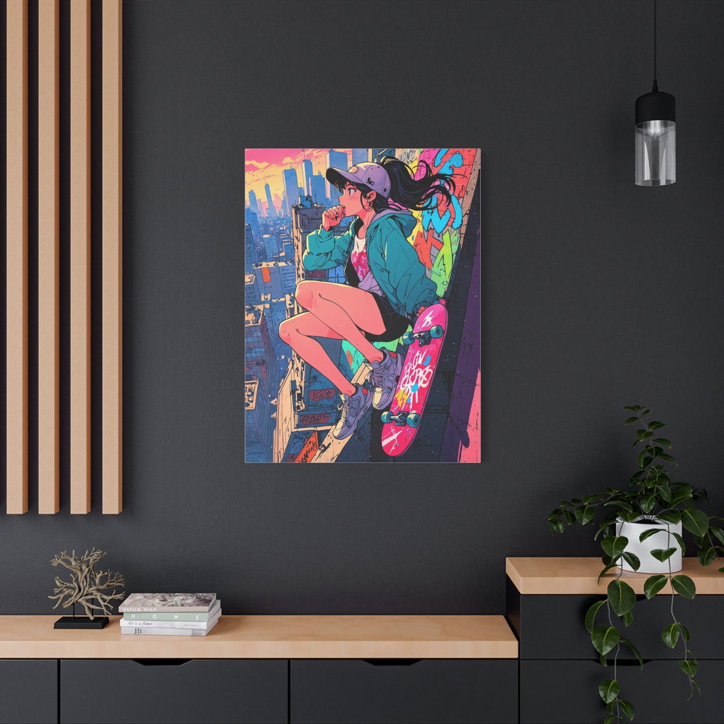 Anime Wall Canvas - Skyline Skater Girl