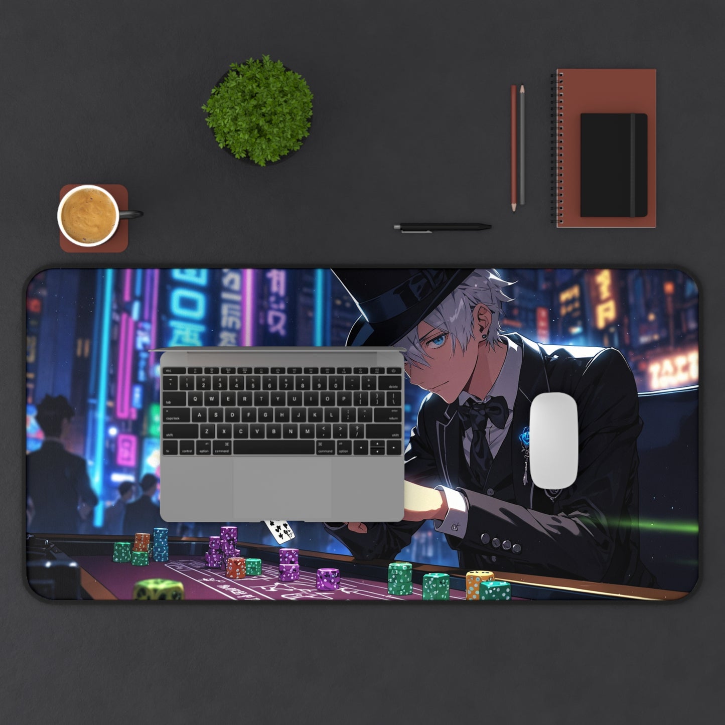 Anime Desk Mat - Cyberpunk Casino Magician