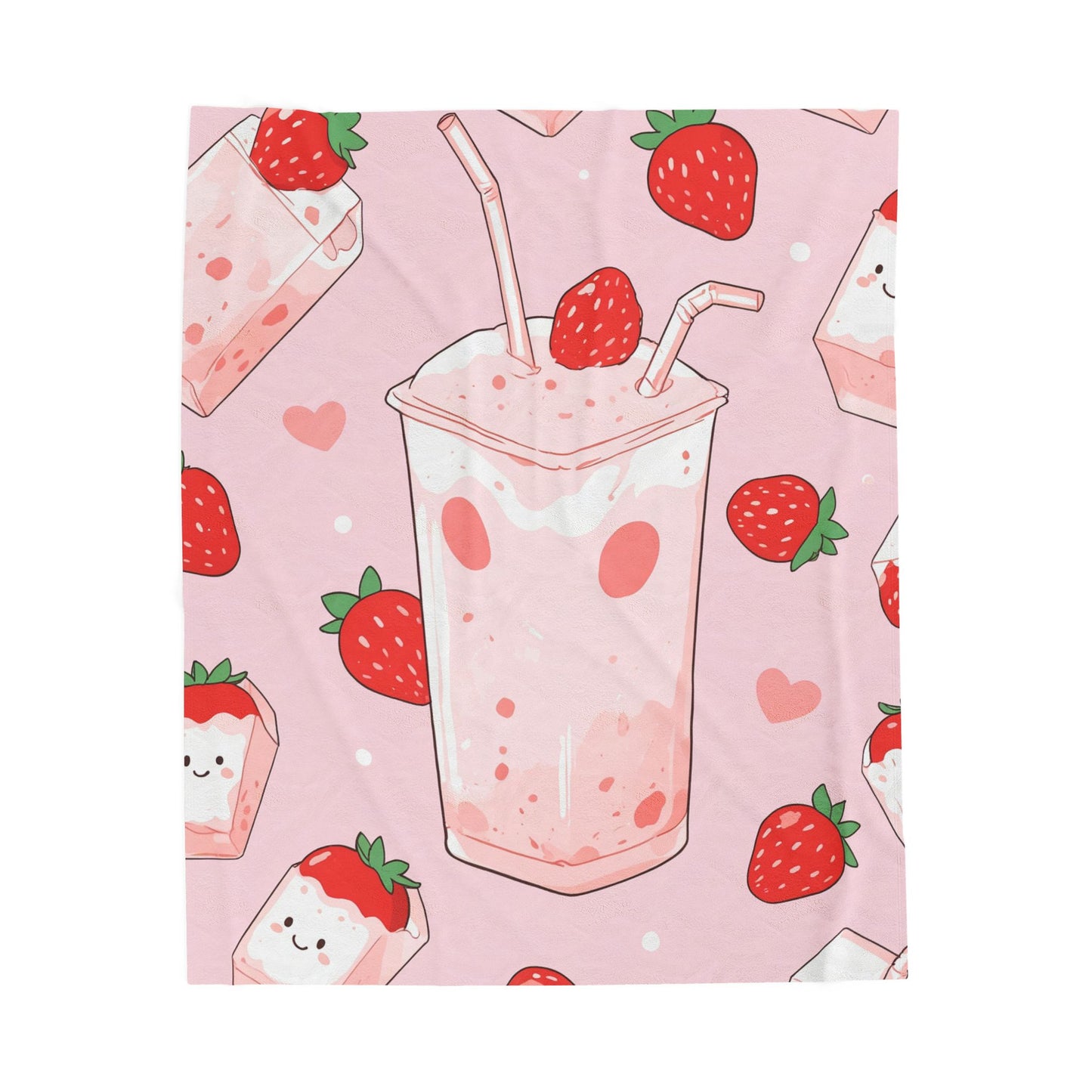 Anime Plush Blanket - Kawaii Strawberry Milkshake