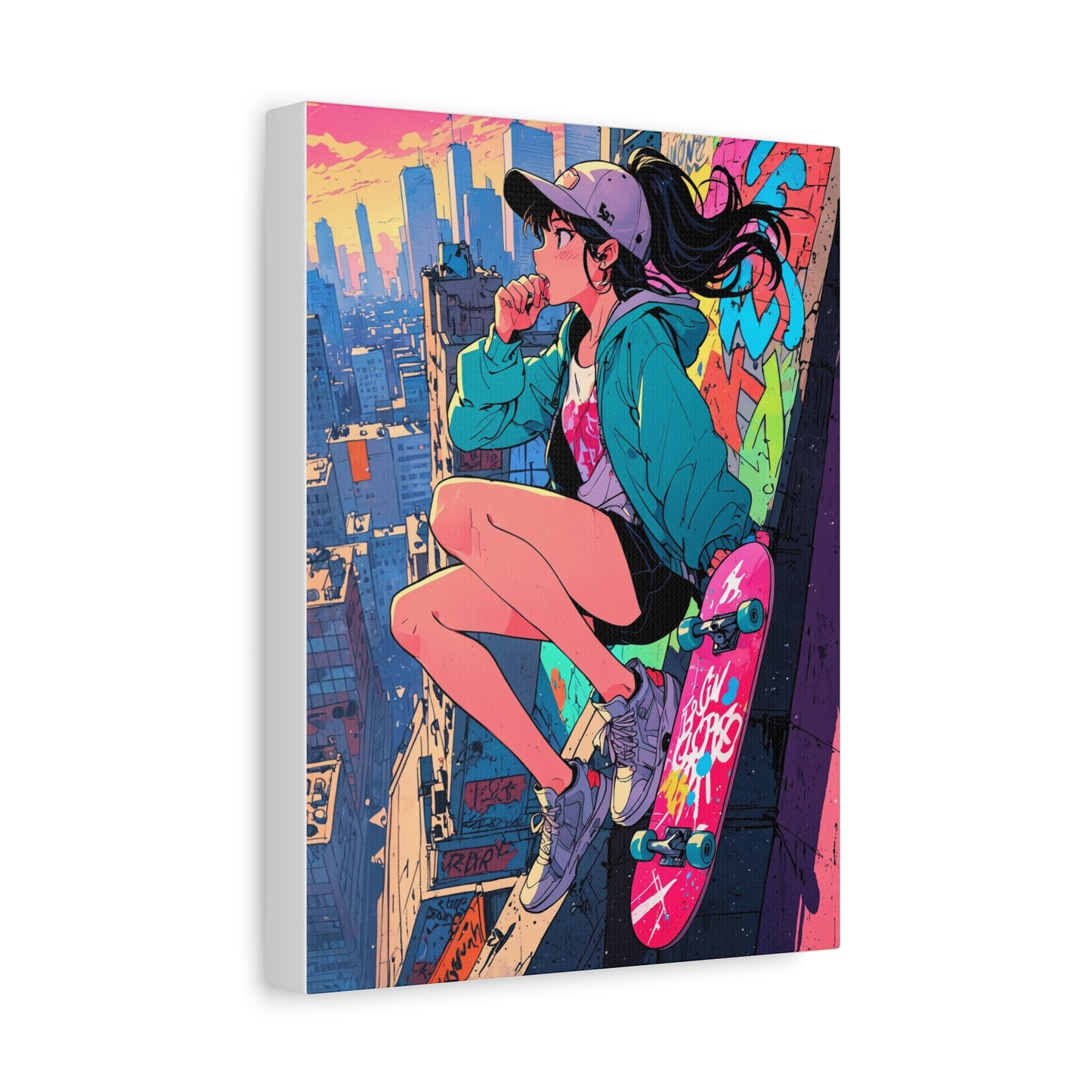 Anime Wall Canvas - Skyline Skater Girl