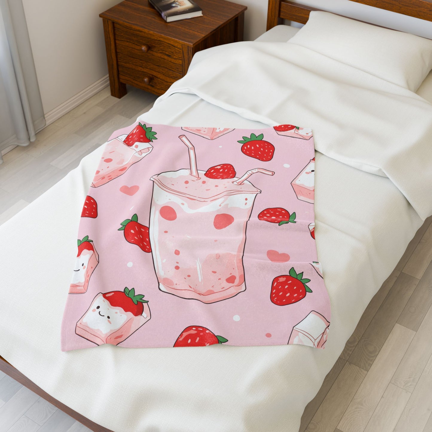 Anime Plush Blanket - Kawaii Strawberry Milkshake