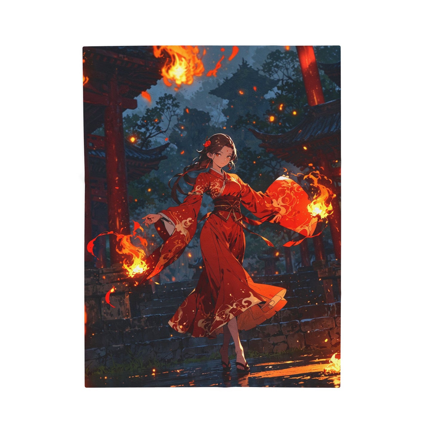 Anime Plush Blanket - Crimson Flame Lotus