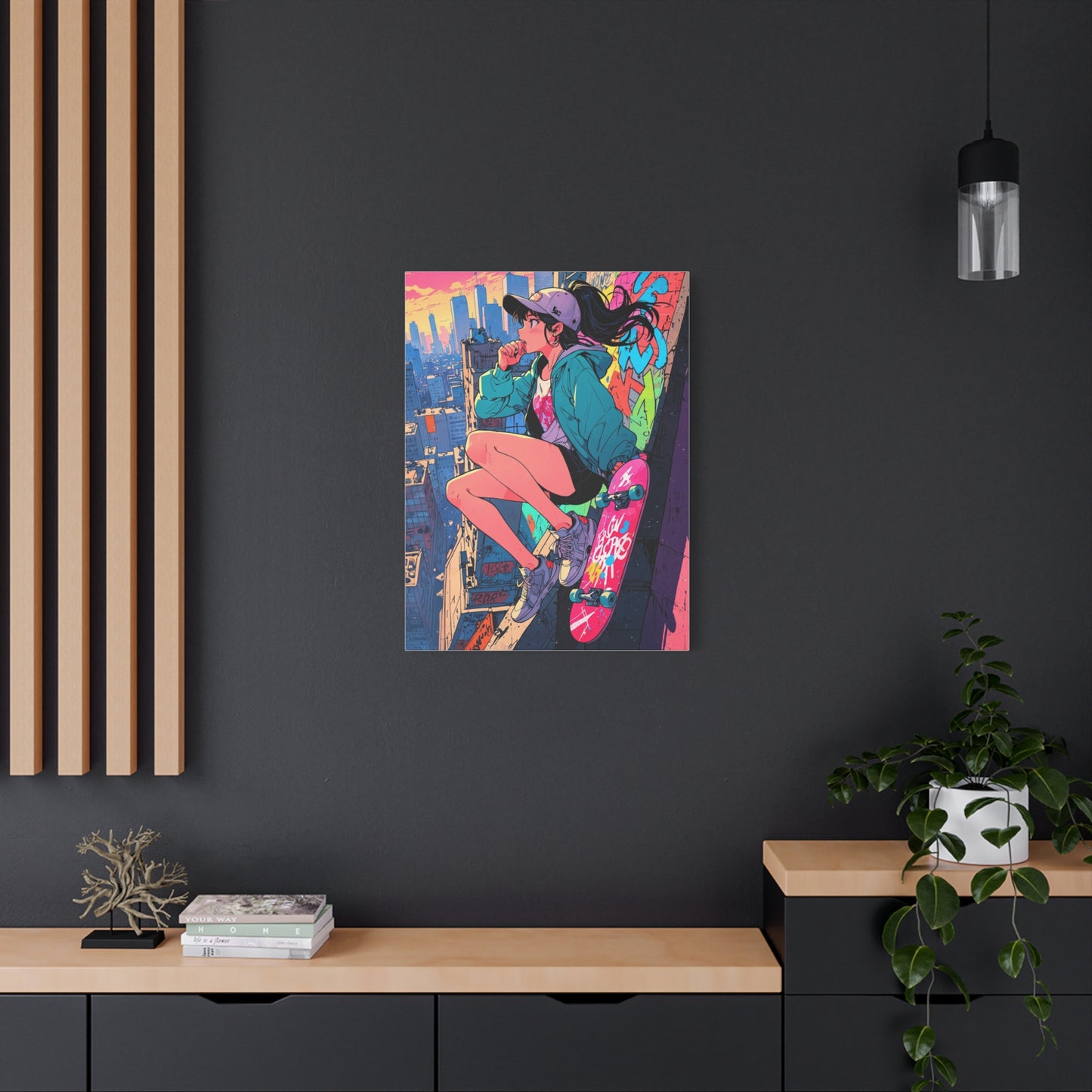 Anime Wall Canvas - Skyline Skater Girl