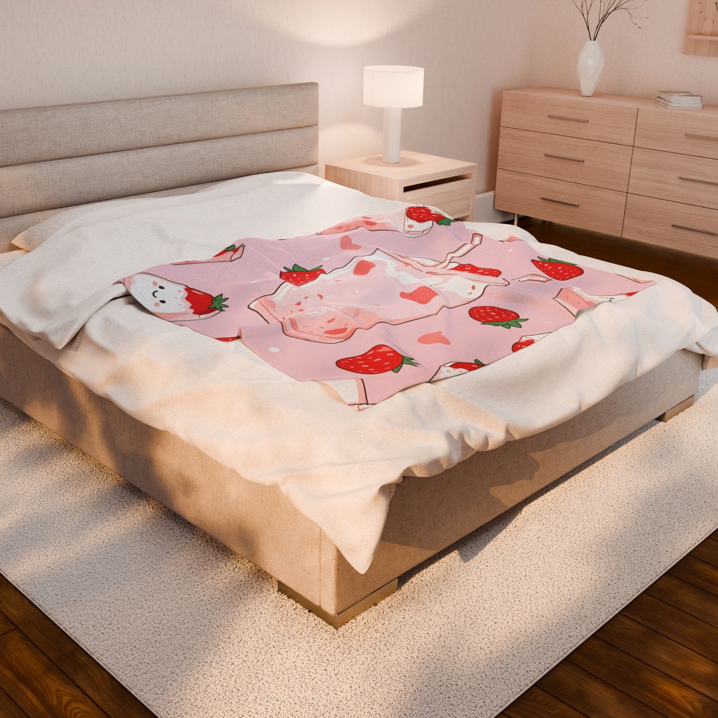 Anime Plush Blanket - Kawaii Strawberry Milkshake
