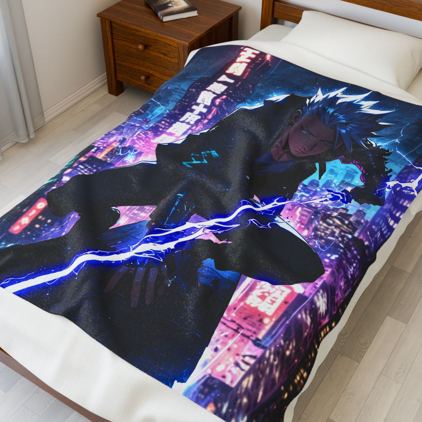 Anime Plush Blanket - Cyberpunk Lightning Warrior