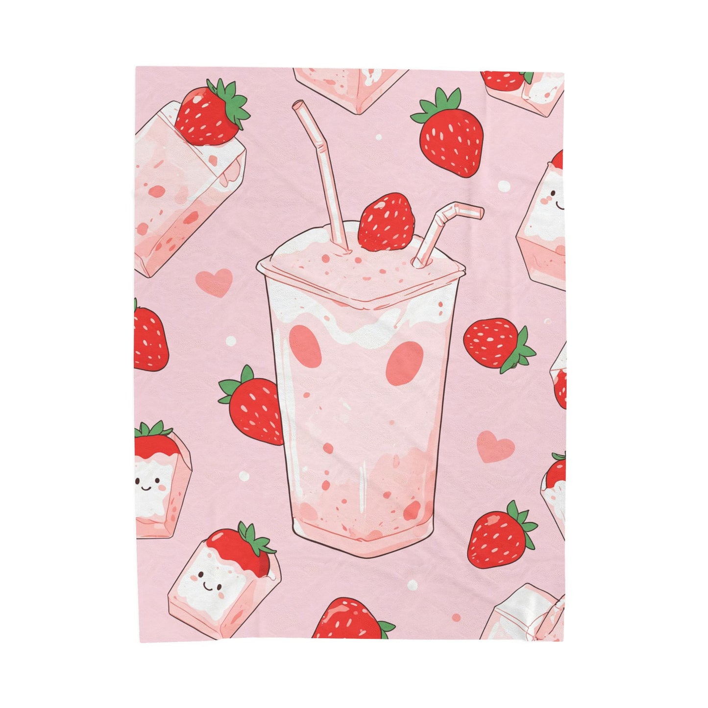 Anime Plush Blanket - Kawaii Strawberry Milkshake
