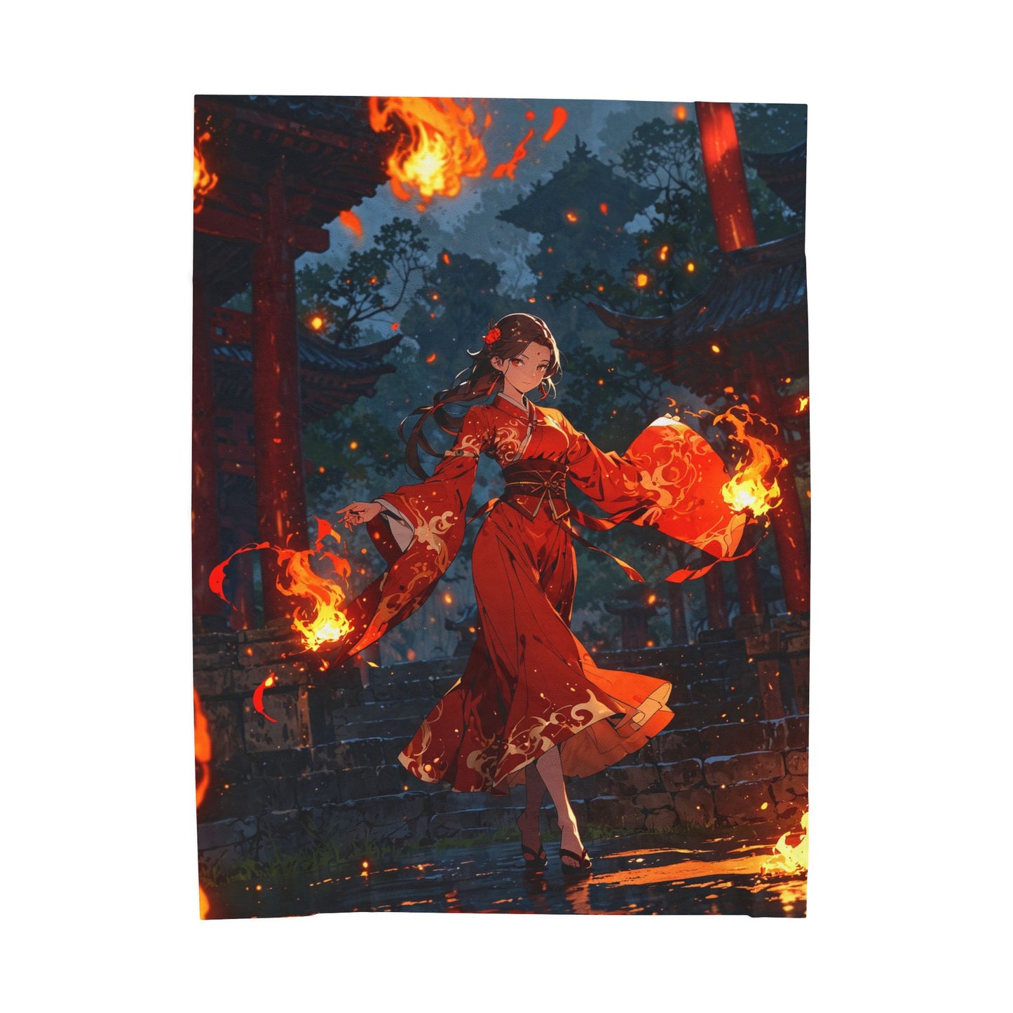 Anime Plush Blanket - Crimson Flame Lotus