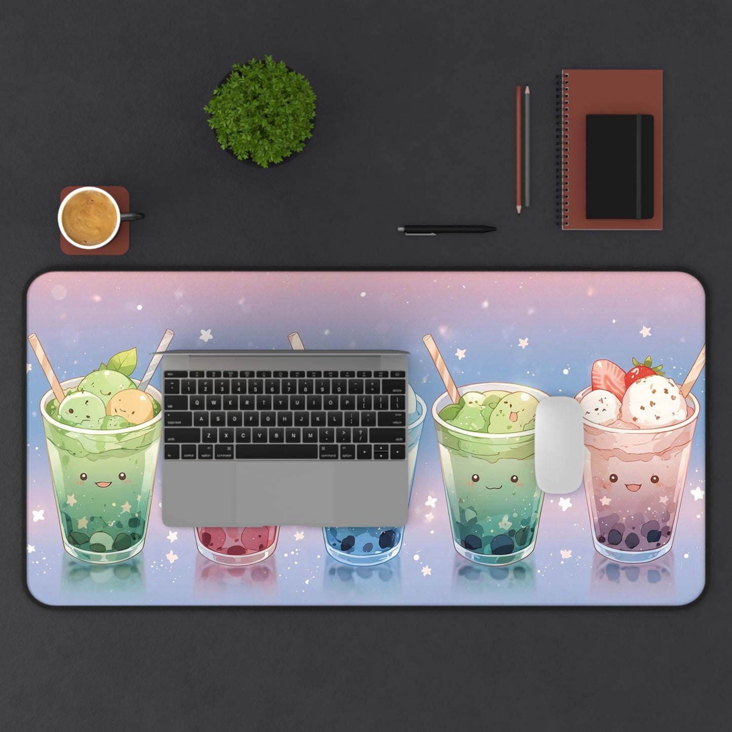 Anime Desk Mat - Boba Tea & Ice Cream