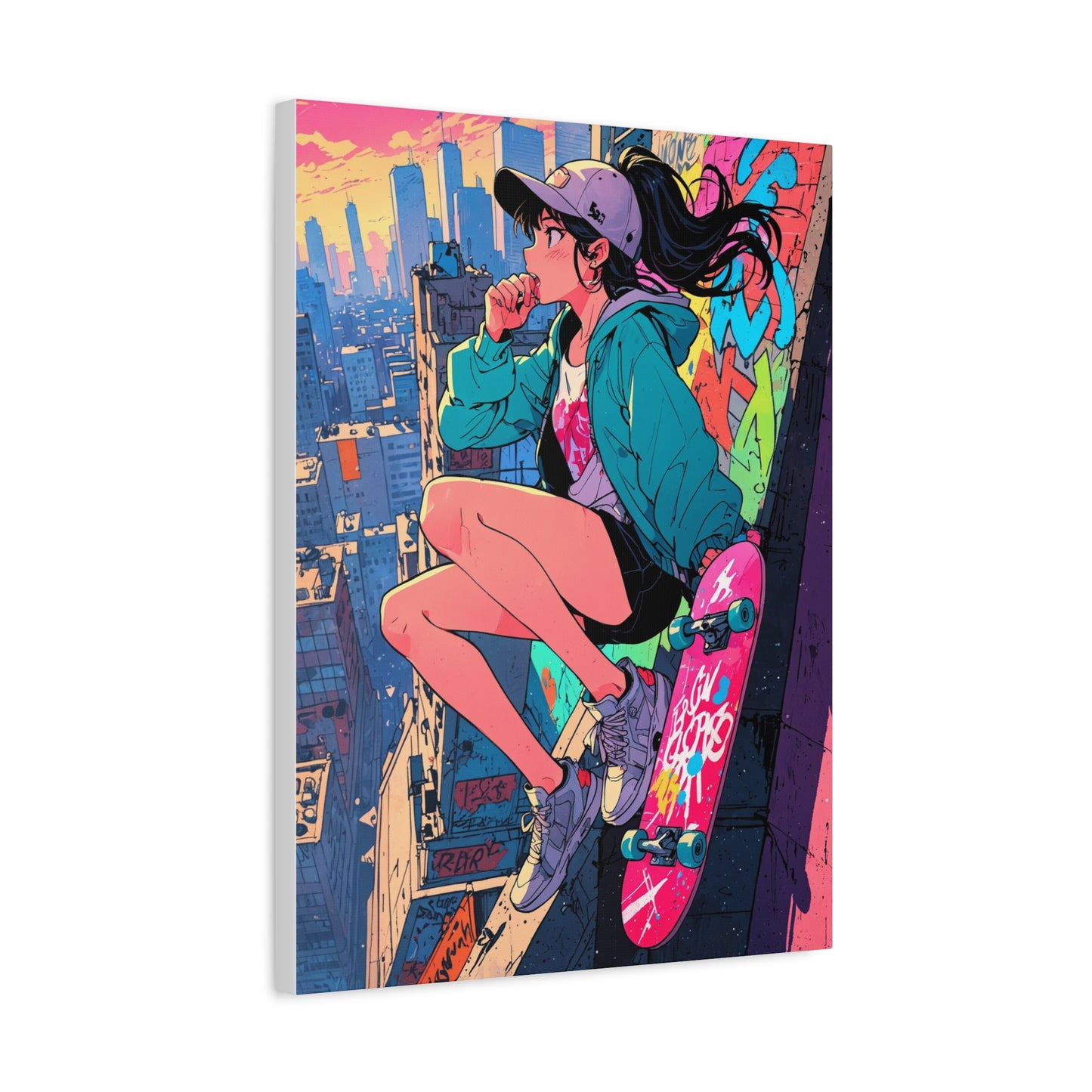 Anime Wall Canvas - Skyline Skater Girl